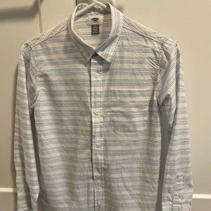 Old Navy Boys Long Sleeved Shirt, Size L (10-12) White with blue stripes